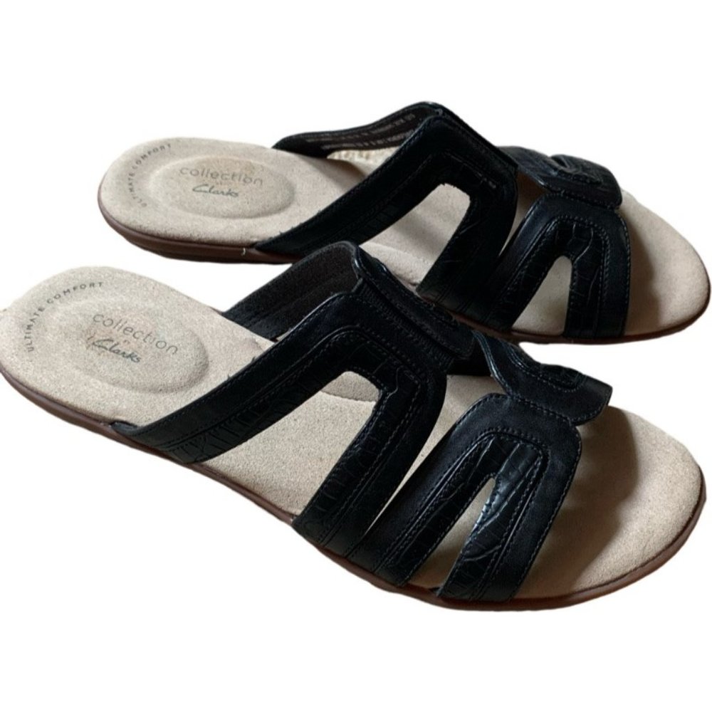Clarks Ada Lilah Black Combi Leather Sandals - Women's 8M
